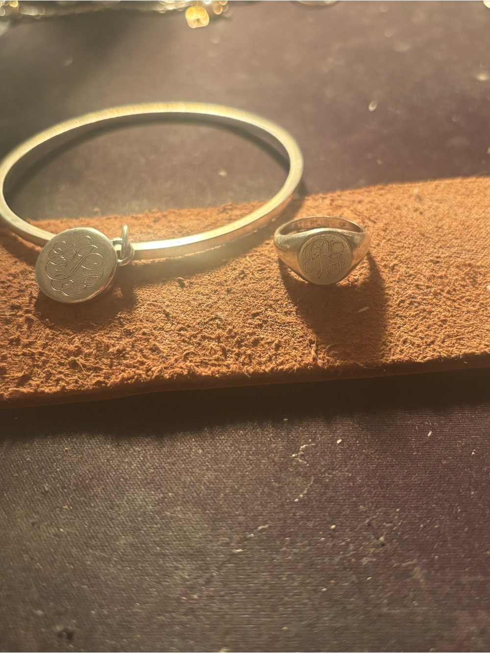 Leonore Doskov sterling silver bangle & matching signet ring set